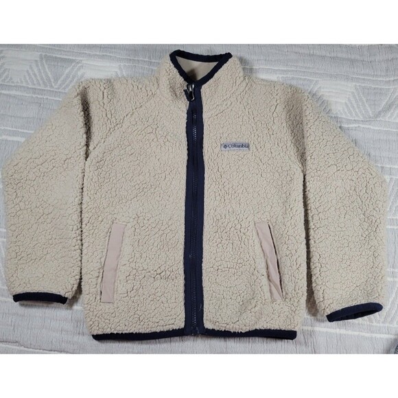 Columbia Kids Sherpa Fleece Jacket Cream / Navy Trim – Size XS (6/7) - Picture 1 of 6